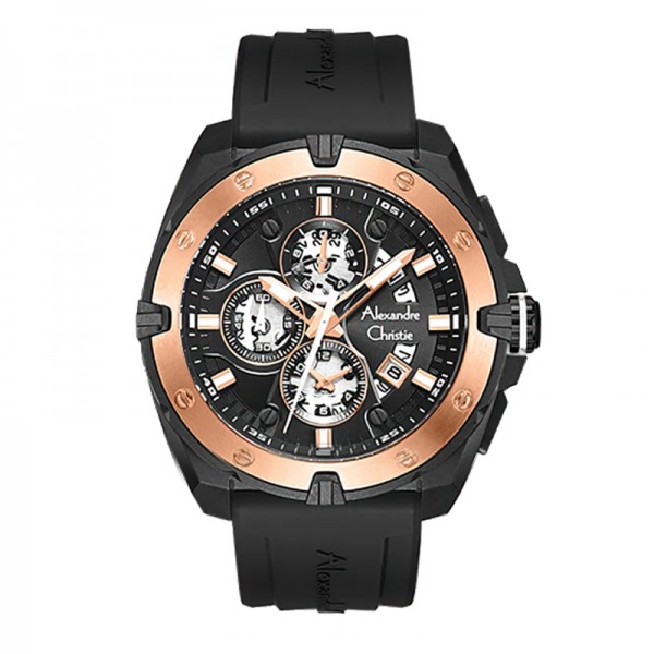 Alexandre Christie AC 6693 Rosegold Black Rubber MCRBRBA Alexandre Christie AC 6693 Rosegold Black Rubber MCRBRBA